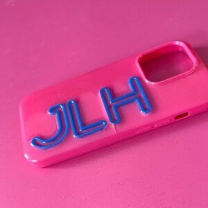 BaubleBar Vivid Pink Case with Blue Initials